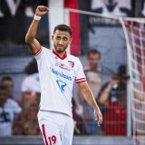 Dejan Djokic (SIO) celebre son but lors de la rencontre du championnat de football de Super League entre le FC Sion et le FC Winterthur ce samedi, 10 aout 2024 au stade de Tourbillon a Sion. (KEYSTONE/Valentin Flauraud)